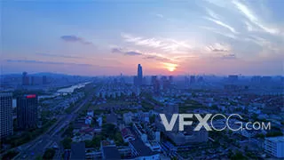 苏州吴中经济开发区傍晚日落逆光航拍视频