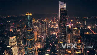 实拍广州中心地区CBD夜景城市航拍视频