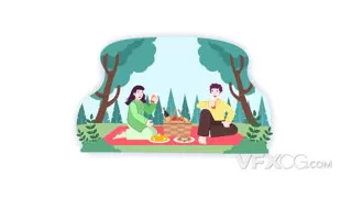 假期活动节日郊游野外露营餐饮卡通MG动画AE模板