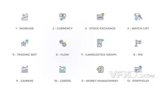 金融经济股票发行证券交易货币流行图标动画AE模板