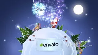 圣诞节冰雪星球浪漫卡通创意节日LOGO片头AE模板