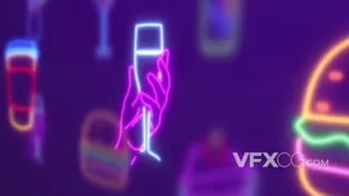 夜店霓虹灯效果餐食饮品动感炫酷图标动画AE模板