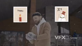 圣诞创意卡通手绘邮票色彩文本标题视频字幕AE模板
